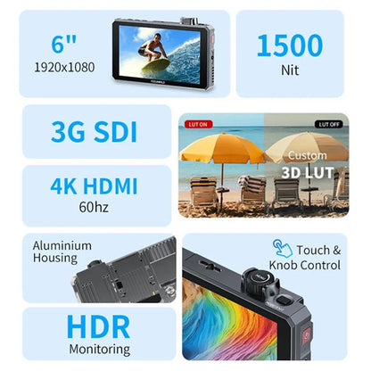 6-Inch 4K Camera Field Monitor 1500nit HDMI SDI