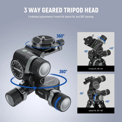 3-Way Geared Tripod Head with 360° Panoramic Control
