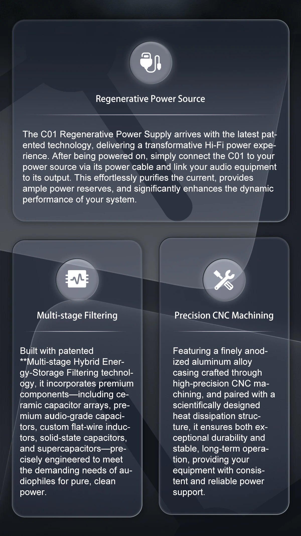 Hi-Fi CNC Regenerative Power Filter for Audio Amplifiers