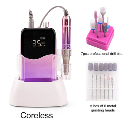 Cordless 35K RPM Nail Drill with Base Purple Set