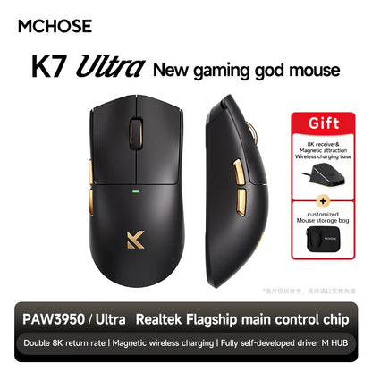 Black Wireless Gaming Mouse 42000DPI 8K Polling Dock