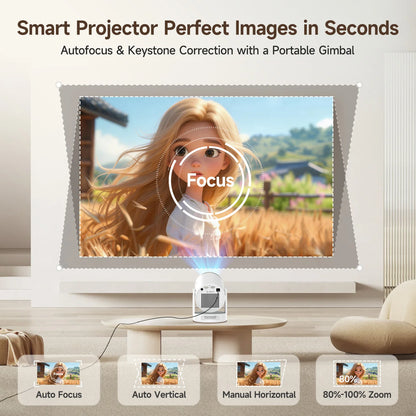 Native 1080P Android 14 Portable Projector Auto Focus
