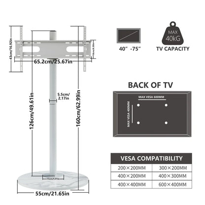 Adjustable Corner TV Stand with Wheels 40-75 Inch