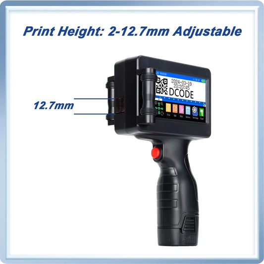 Portable 12.7mm Handheld Inkjet Printer with 1 Ink Cartridge