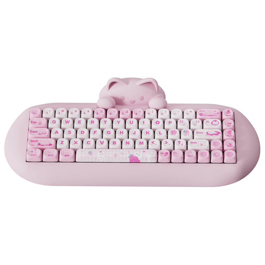 Cute Cat Wireless RGB Mechanical Gaming Keyboard Pink