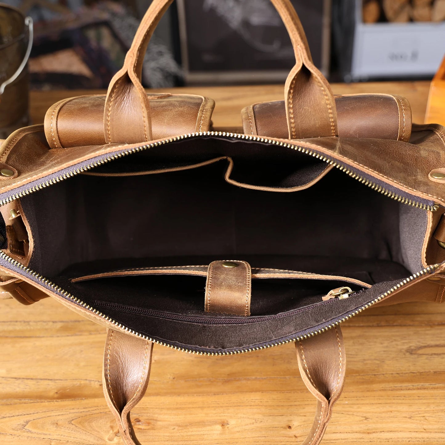 Premium Leather 14” Laptop Work Briefcase Bag