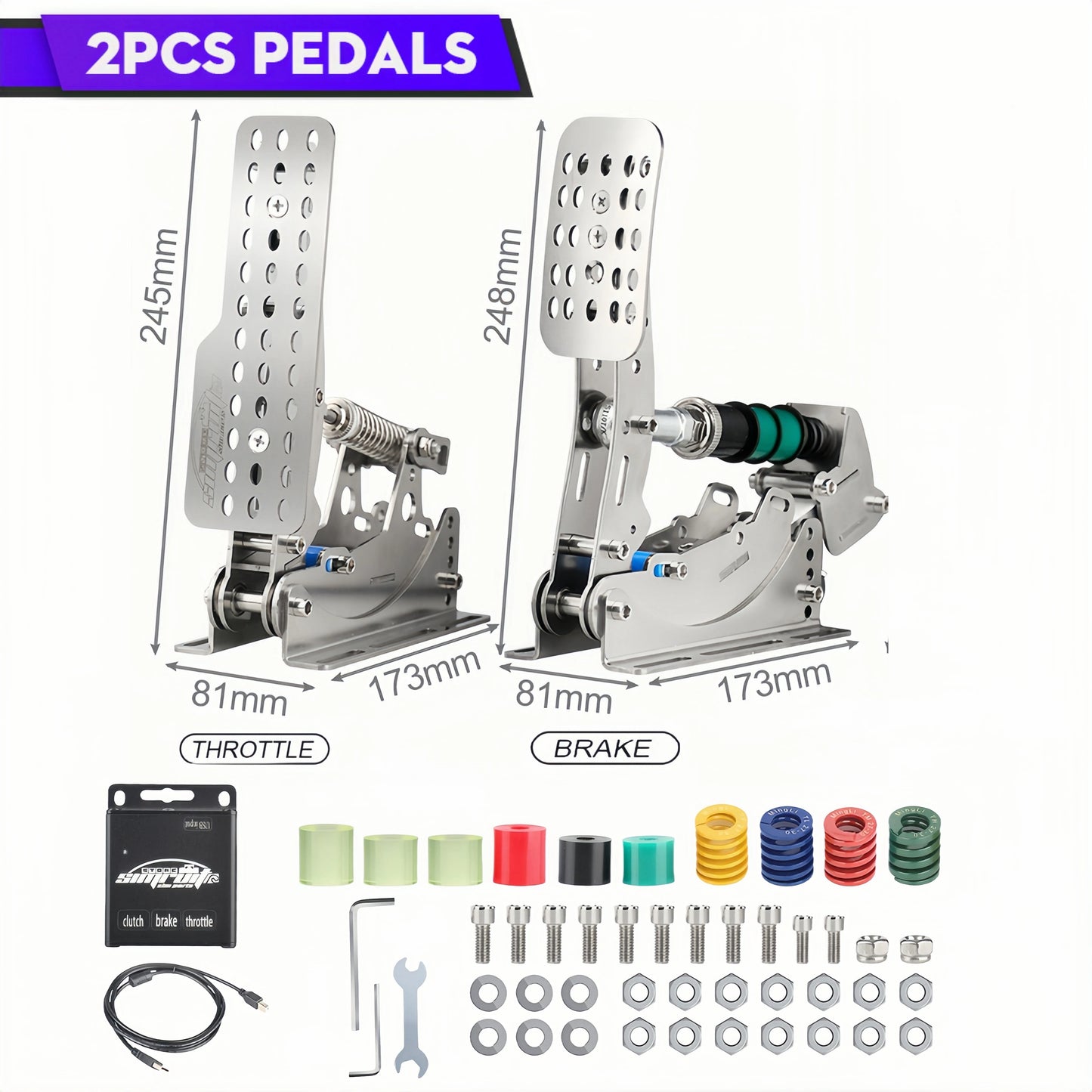 2TB Sim Racing LoadCell Pedals Stainless Steel