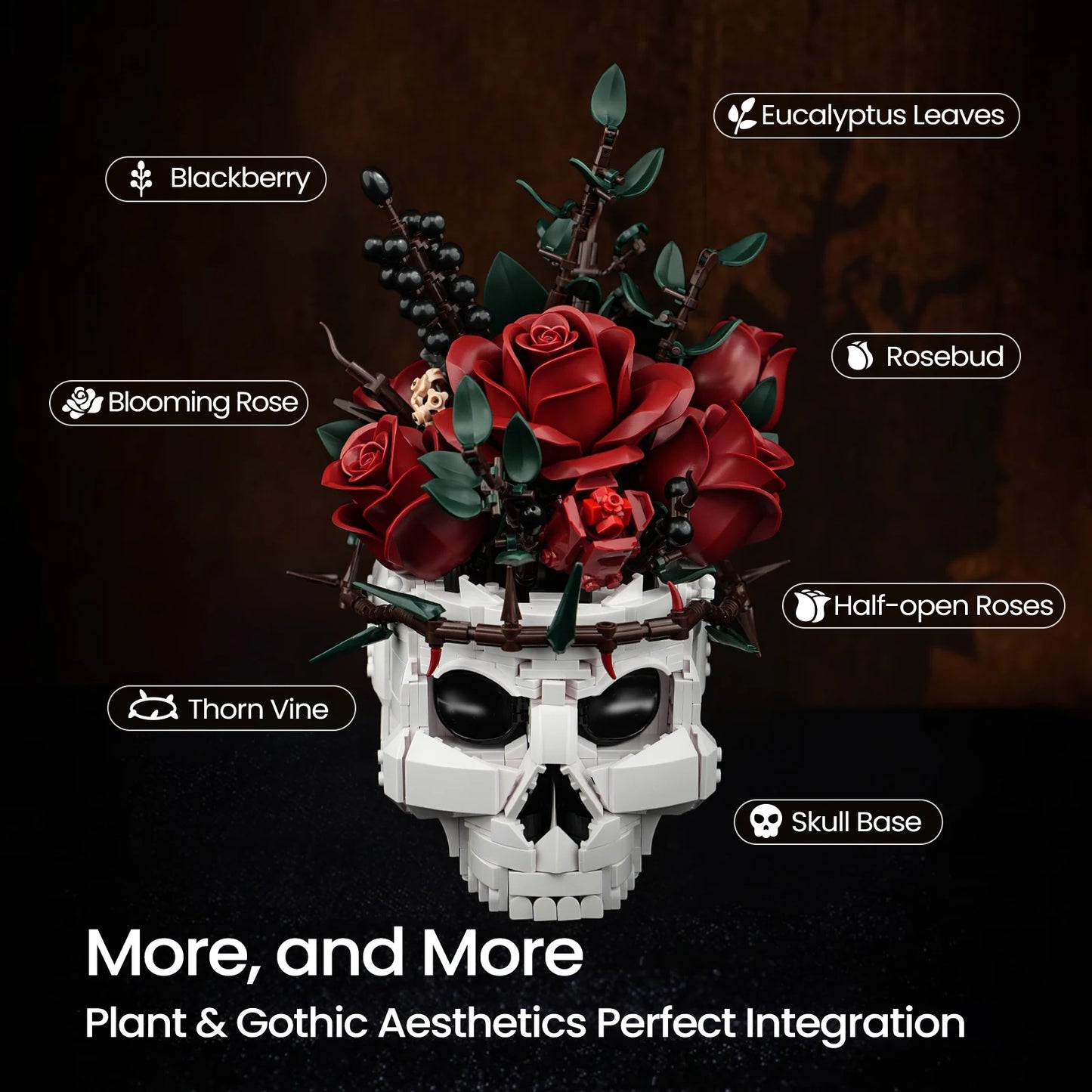 Skeleton Flower Pot Brick Kit Horror Gothic Home Display