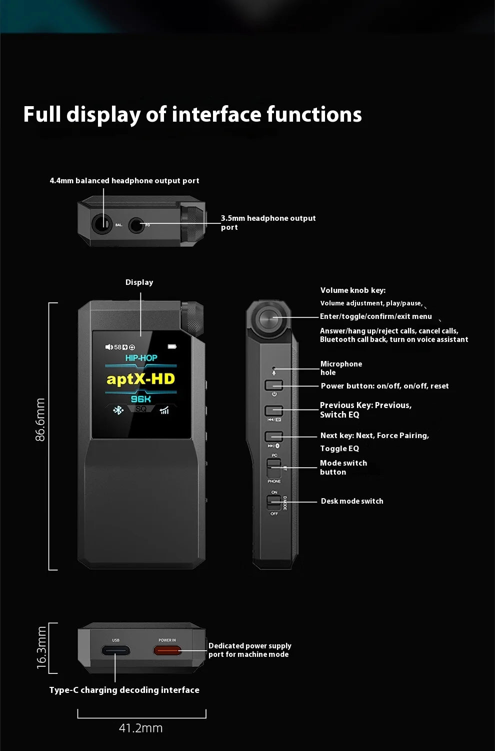 HiFi Bluetooth DAC Earphones Power Amplifier Black