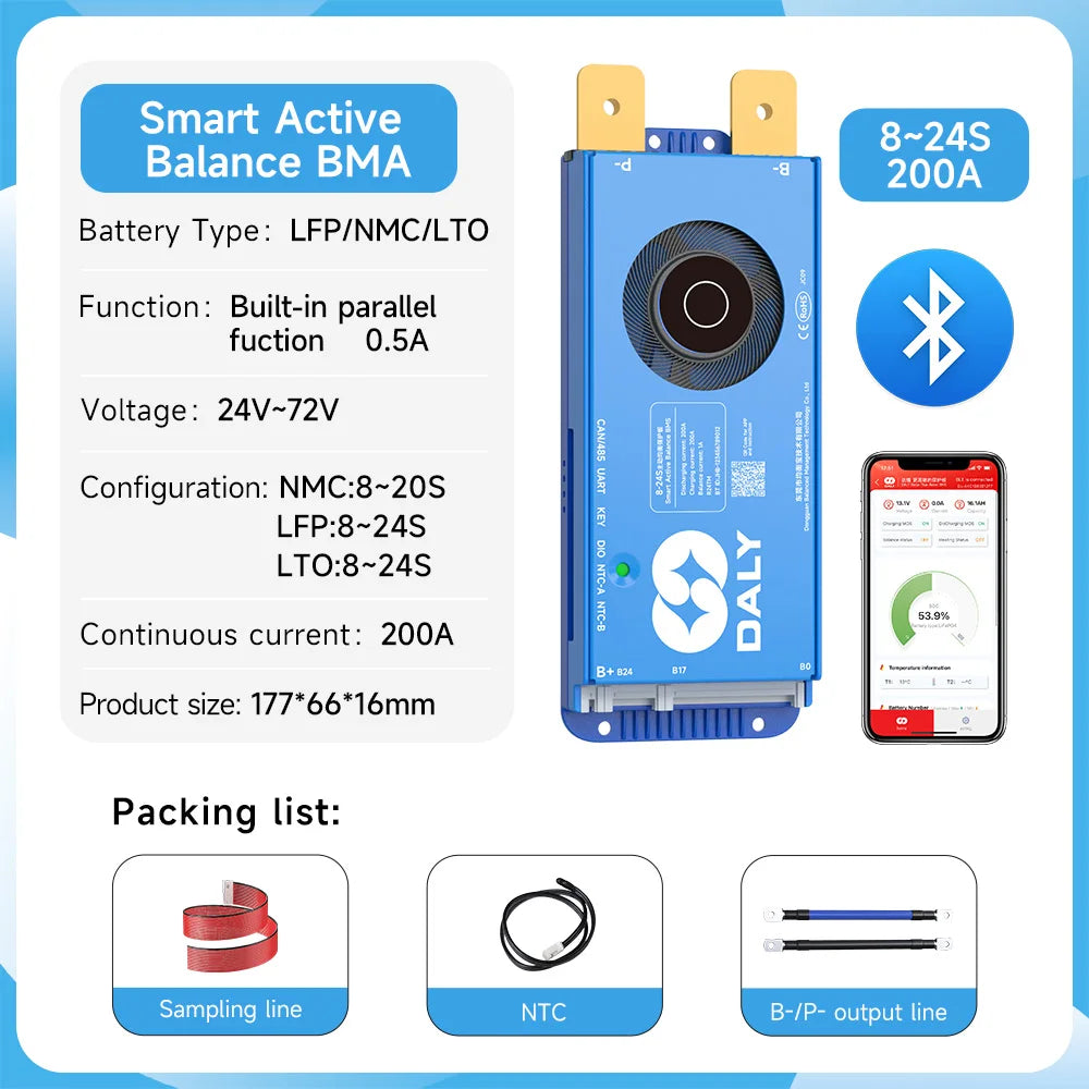 200A Smart BMS 8-24S Bluetooth Battery Protection System