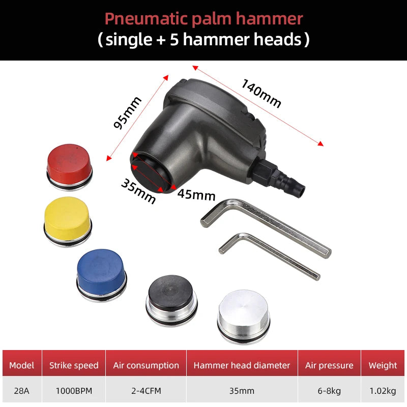 Heavy Duty 28A Pneumatic Palm Hammer Kit with 5 Parts