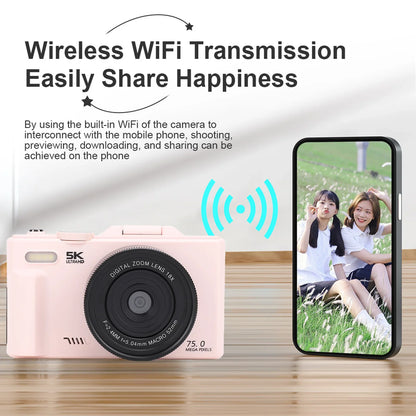 5K 75MP Vlogging Camera 18X Zoom Flip Screen with Flash