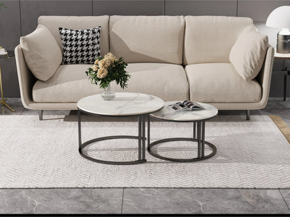 2-Piece Round Nesting Coffee Table Set with Stone Top