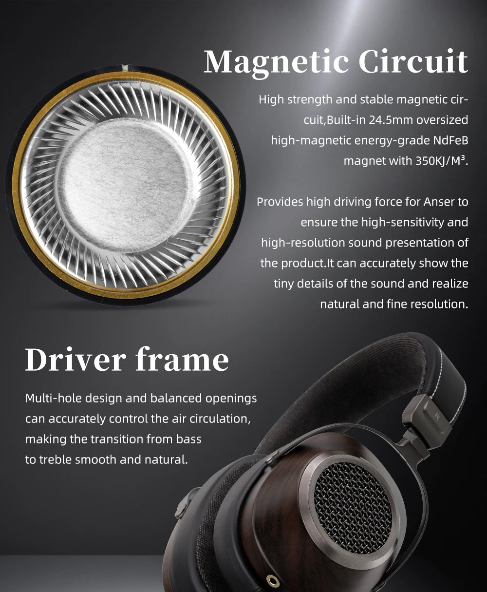 High-Fidelity Open-Back Wooden Headphones 50mm Dynamic Driver