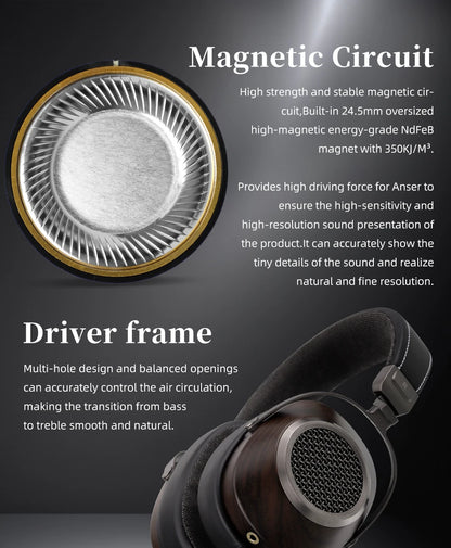 High-Fidelity Open-Back Wooden Headphones 50mm Dynamic Driver