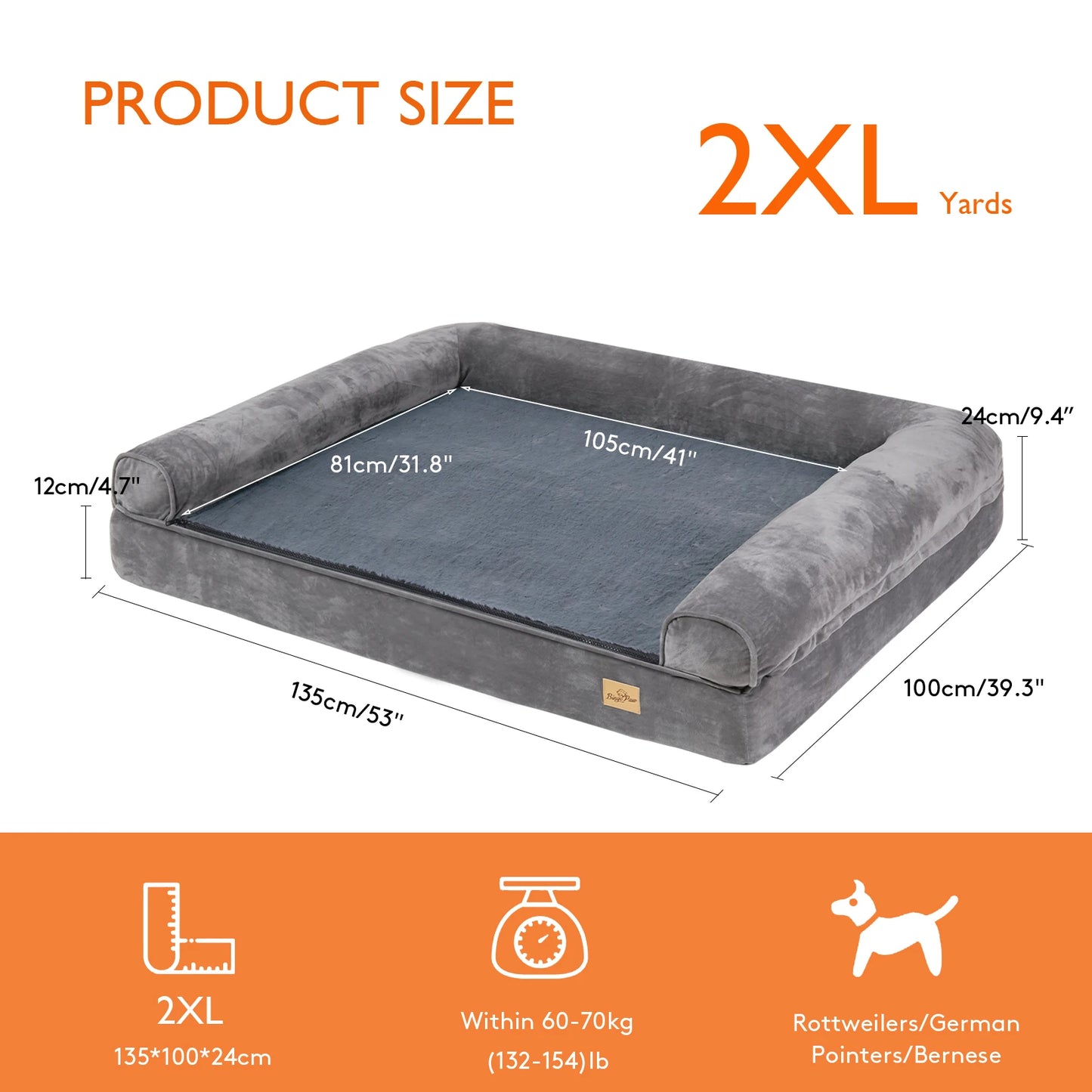 Orthopedic Dog Bed XXL Memory Foam Washable Gray