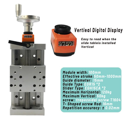 Manual Sliding Table 100mm Stroke Position Counter