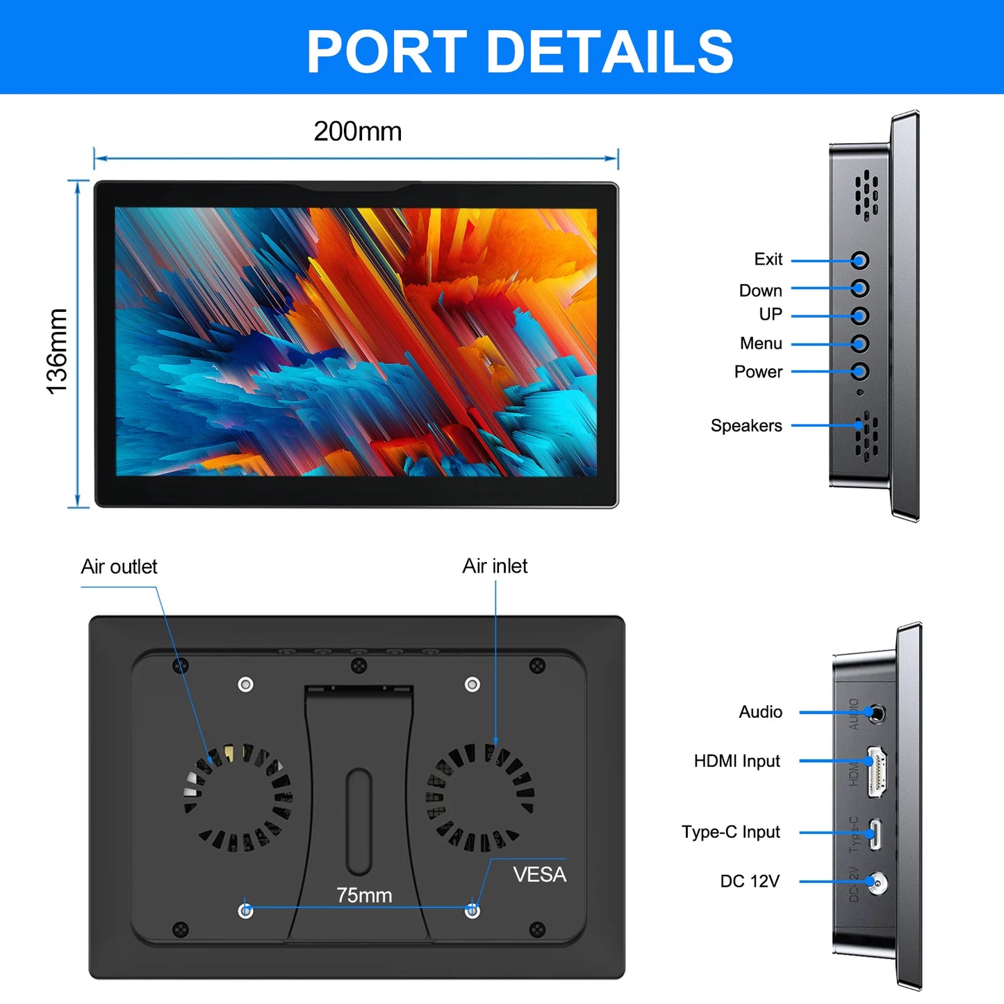 8 Inch HDMI Touchscreen Display with Built-In Speakers