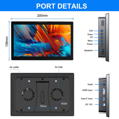 8 Inch HDMI Touchscreen Display with Built-In Speakers