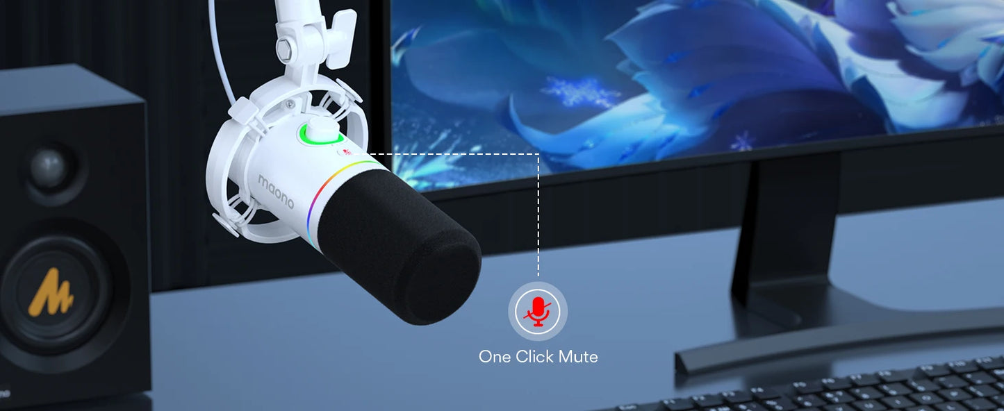 Dynamic Mic with USB/XLR and Mute Button White
