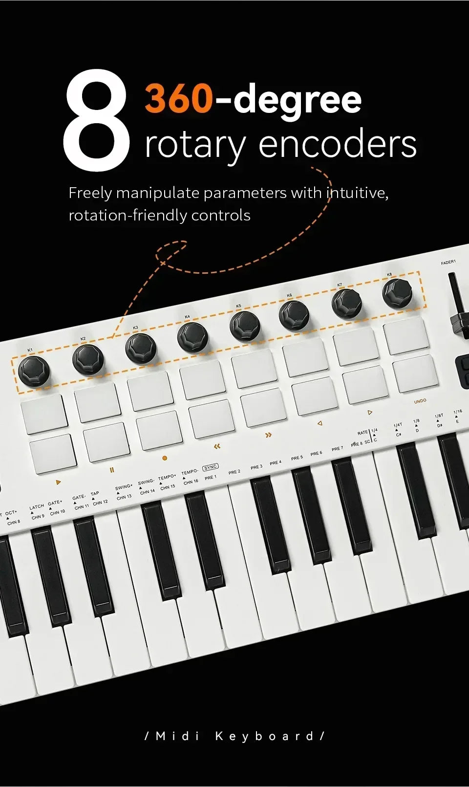 Portable 37-Key MIDI Controller with Built-In Synth Engine