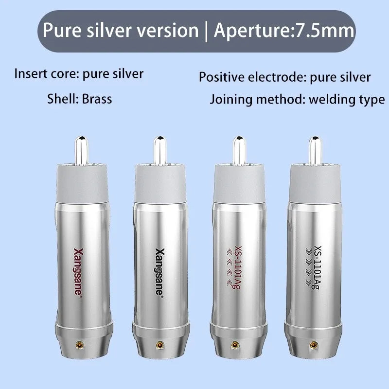 Silver RCA Plug Connectors DIY Cable 4pcs 7.5mm