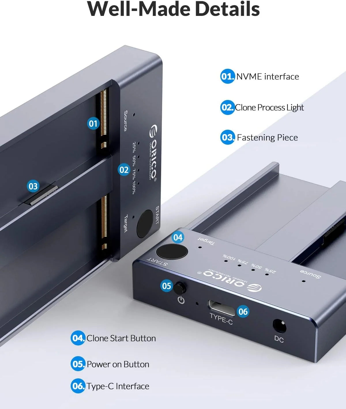Dual Bay M.2 NVMe SSD Cloner USB-C 8TB