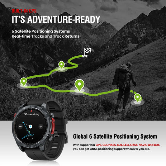 Portable 1.43 inch AMOLED GPS Smartwatch with Flashlight