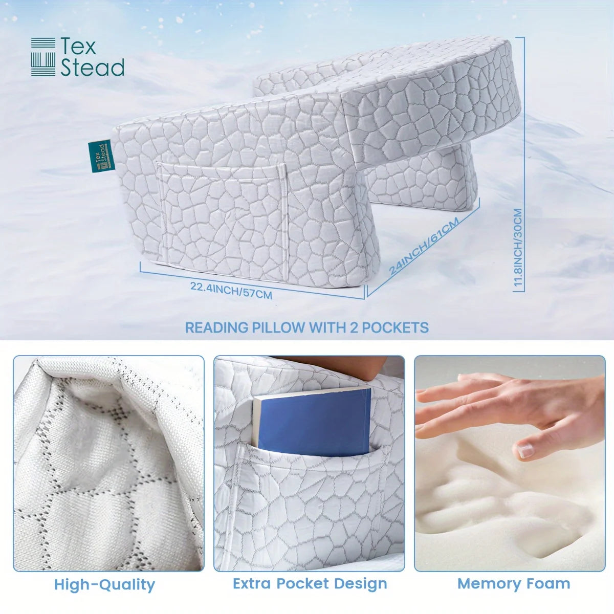 White Gaming Armrest Pillow with Memory Foam and Washable Cover