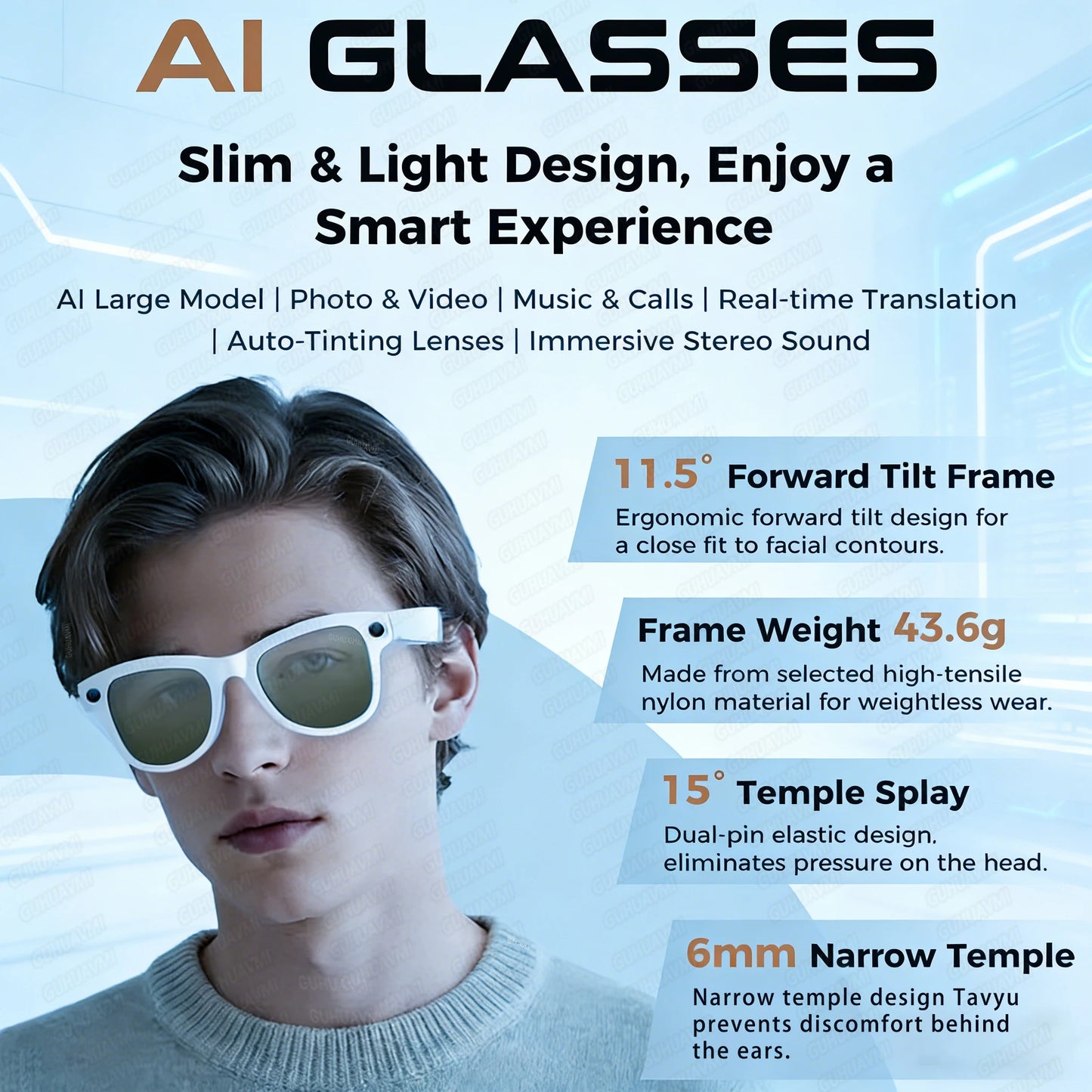 Adaptive Tint AI Sunglasses 1080P Camera