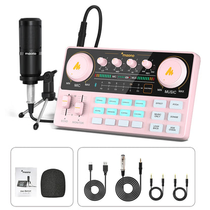 Smart Pink Audio Mixer with Mic Podcast & Recording Pack