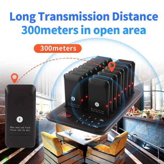 Wireless Restaurant Pager System 16 Beepers Queue Calling