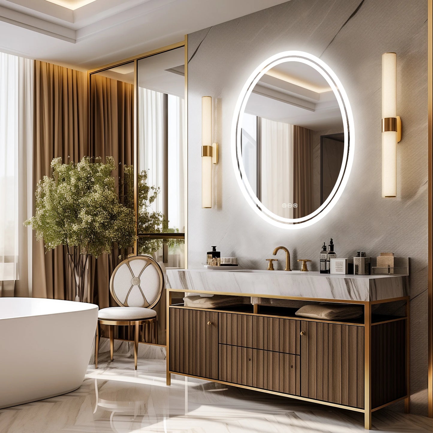Large Round LED Bathroom Mirror with Dimmable Lights