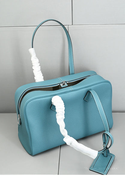 Stylish Travel & Work Bag Blue 29cm Leather Bowling Bag