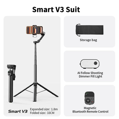 3-Axis Smartphone Gimbal Stabilizer with AI Tracking & Fill Light