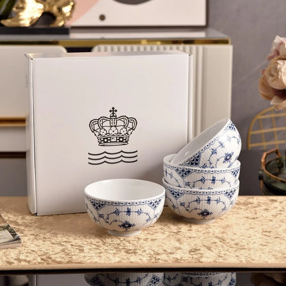 4.5in Blue Porcelain Tea Cup Set 4pcs