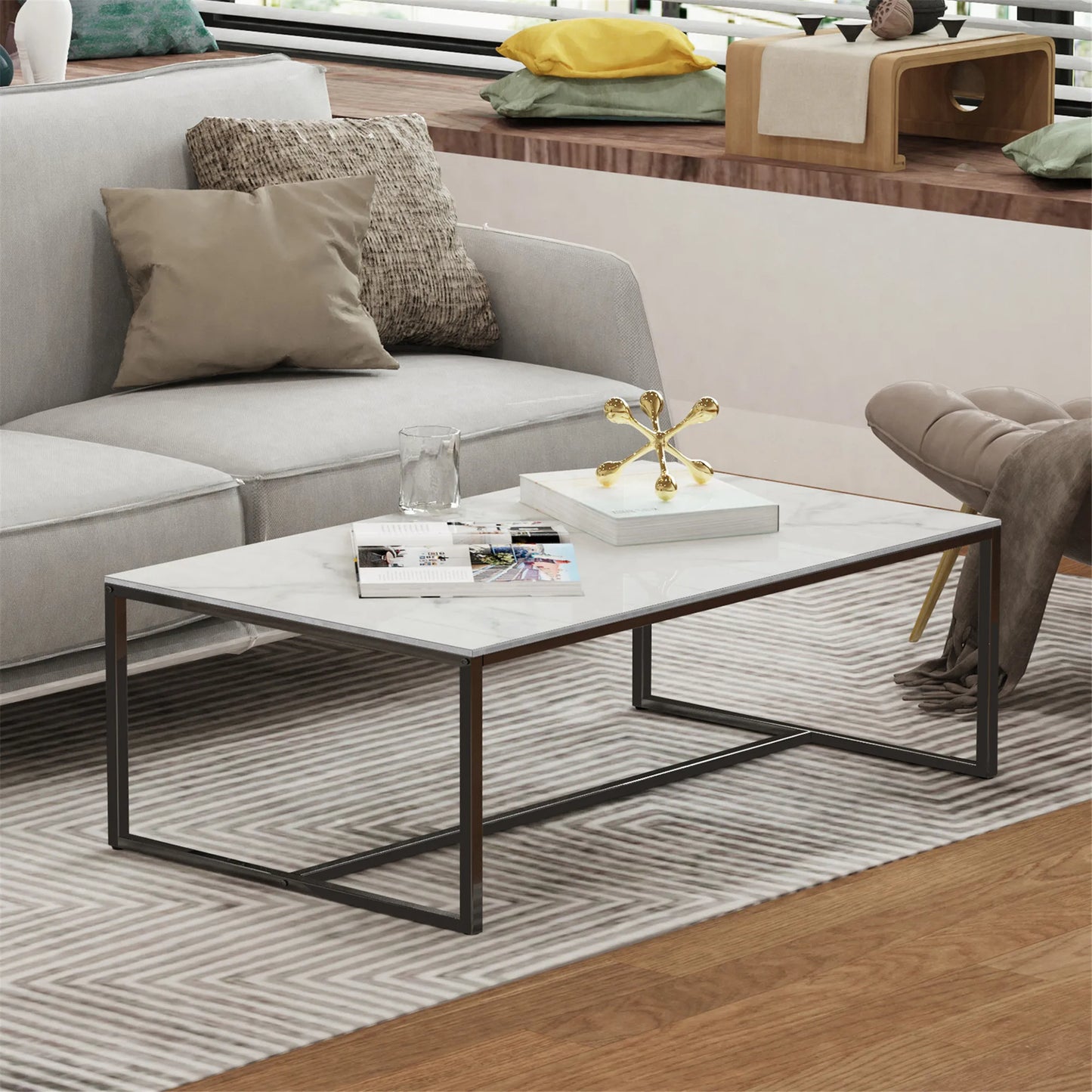 Modern White Rectangular Coffee Table for Living Room