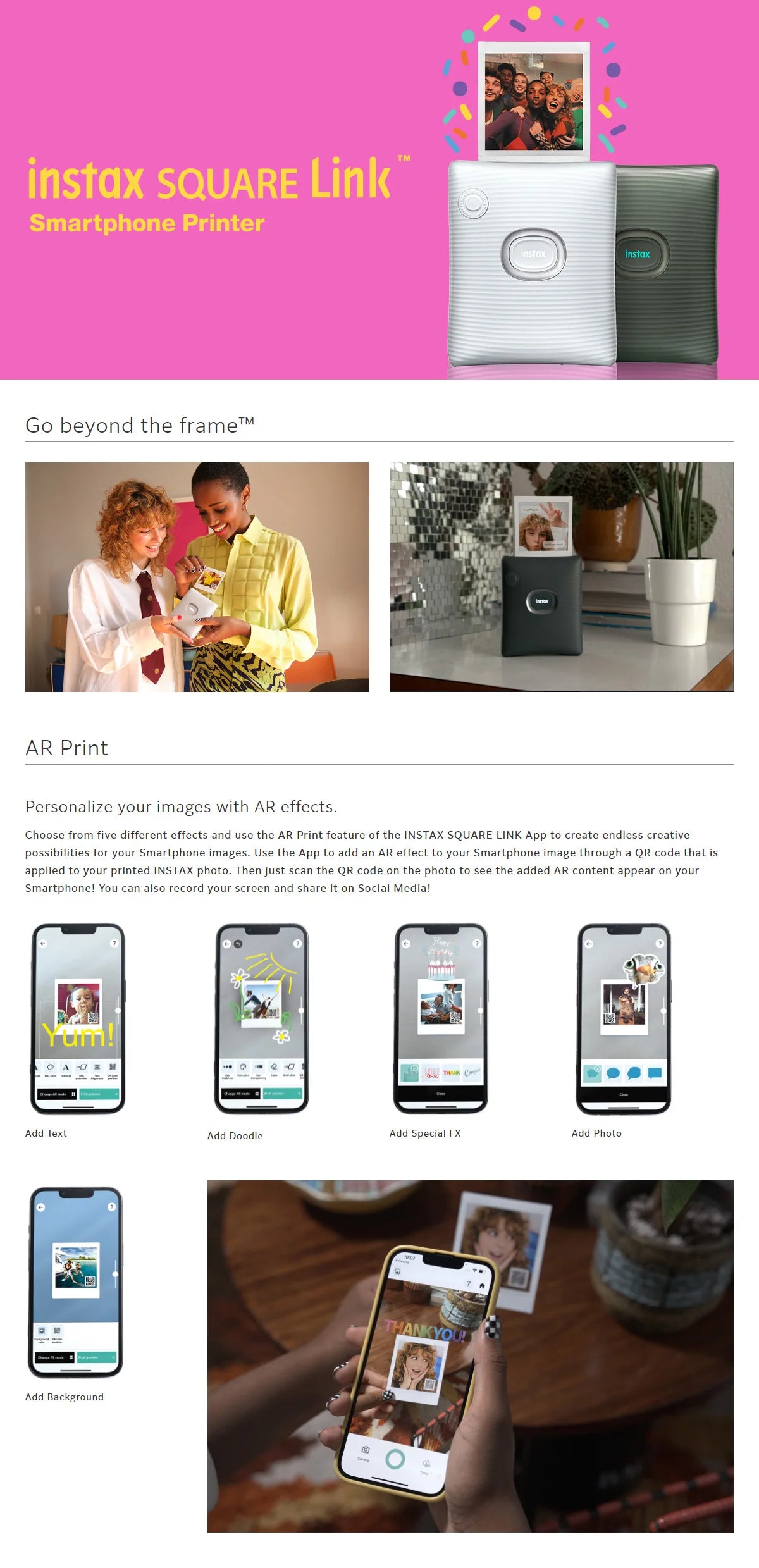 FUJIFILM INSTAX SQUARE LINK Portable Bluetooth Photo Printer for Mobile Devices