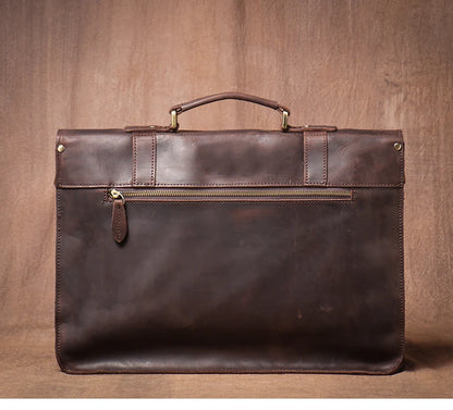 Vintage Leather Messenger Bag 14" Laptop Briefcase Coffee