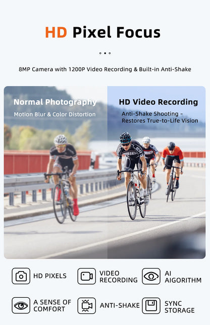 Smart HD Camera Cycling Sunglasses Anti Shake Black