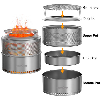 19-Inch Smokeless Stainless Steel Fire Pit Portable Outdoor Wood Burner