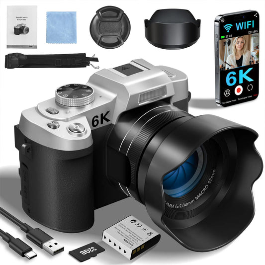 6K Compact Camera 84MP with 32GB TF Card and Flash