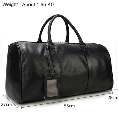 Leather Travel Shoulder Duffle Bag Black