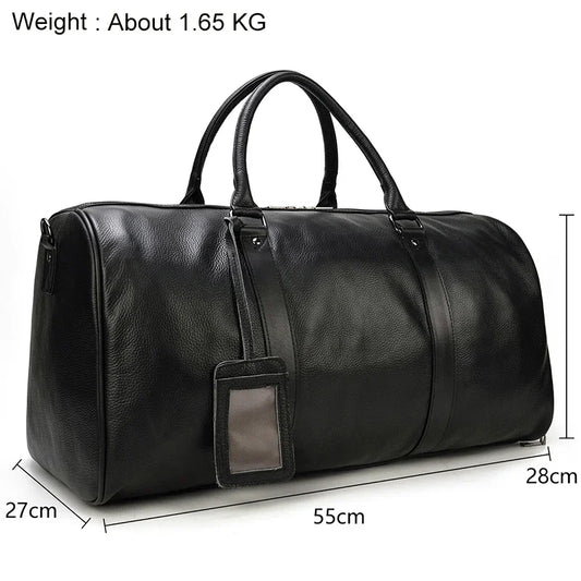 Leather Travel Shoulder Duffle Bag Black