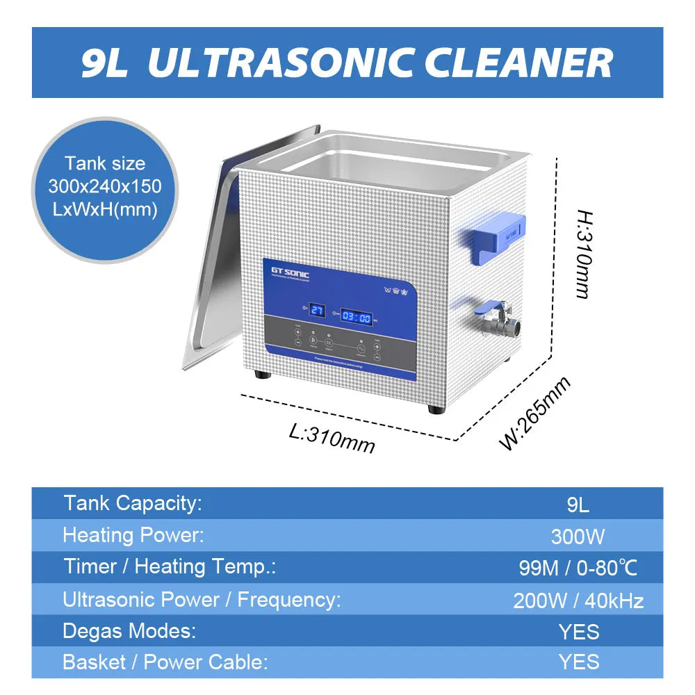 9L Ultrasonic Cleaner with Digital Timer & Heater