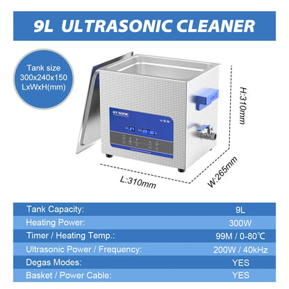 9L Ultrasonic Cleaner with Digital Timer & Heater