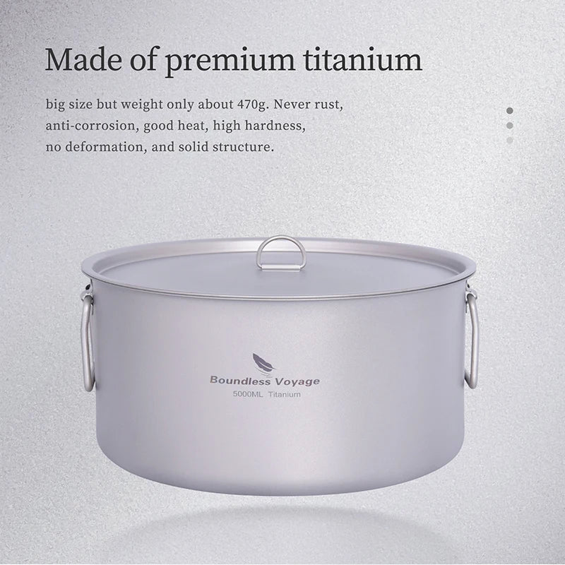 5L Titanium Camping Pot with Lid and Folding Handles