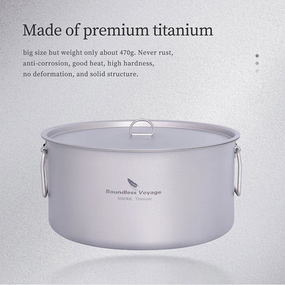 5L Titanium Camping Pot with Lid and Folding Handles