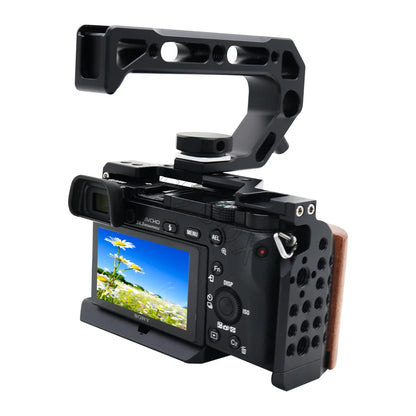 Camera Cage Rig with Wooden Handle for Sony A6000 Series