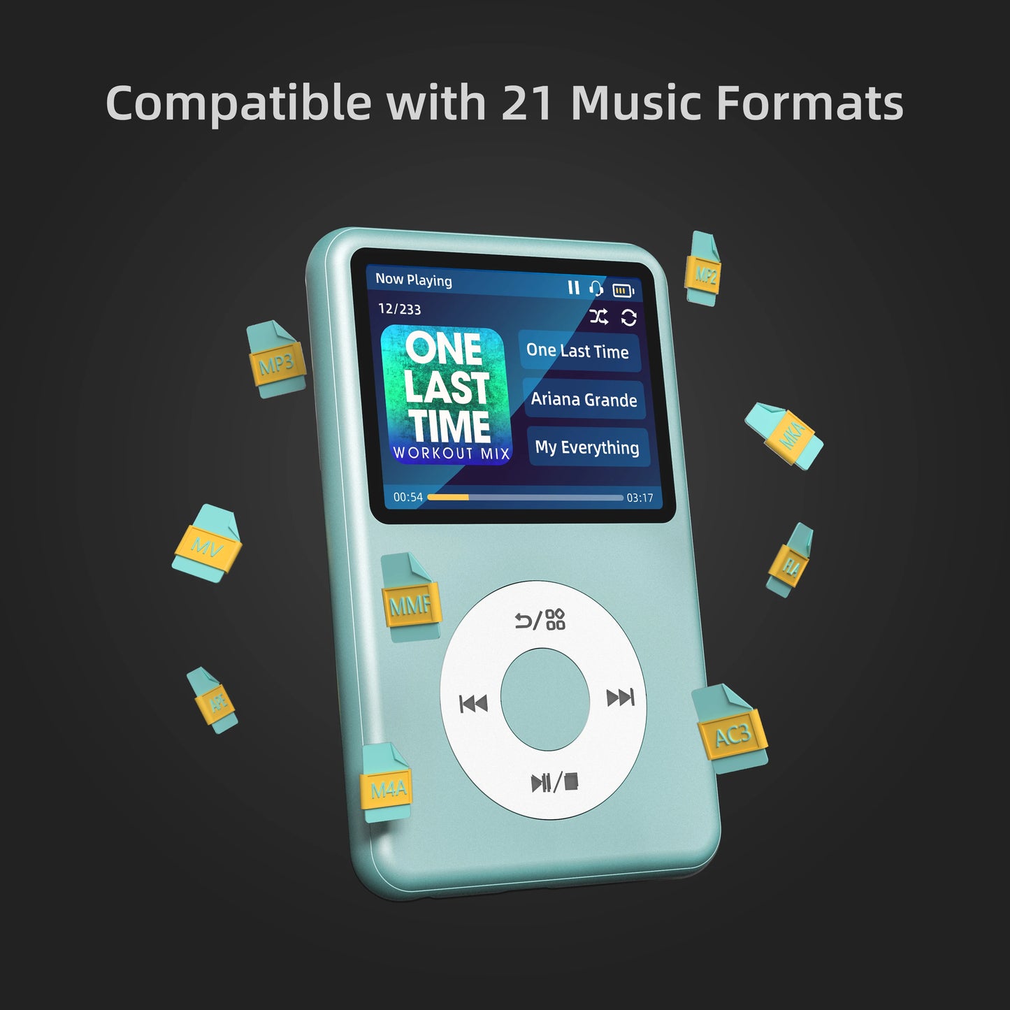 HiFi MP3 Player with Bluetooth Video FM Radio 128GB Storage Pale Green